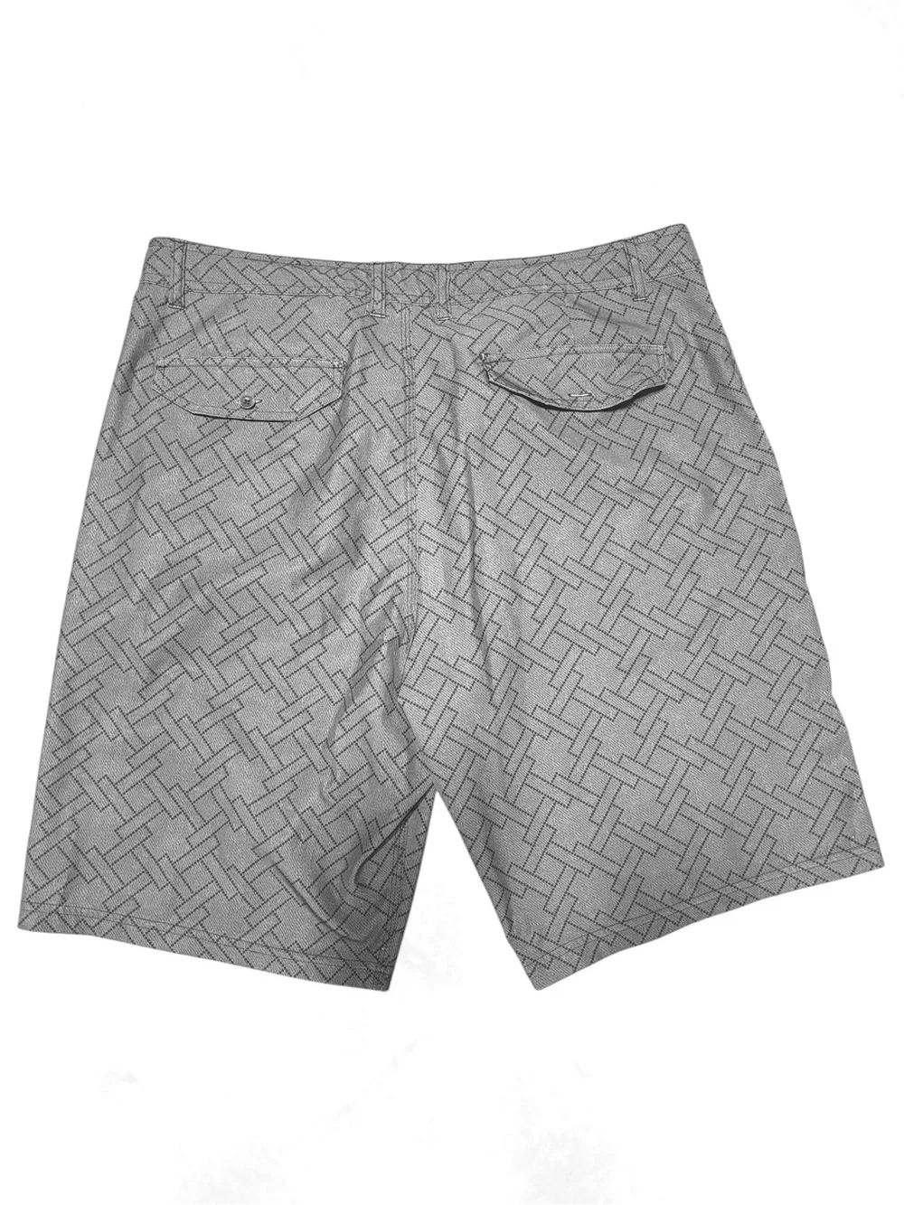 Micros Men's Board Shorts with grey geometric pattern #surf #swimwear